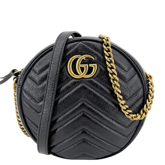 Gucci  GG Marmont Mini Round Leather Crossbody Bag Black 550154 - Picture 1 of 14